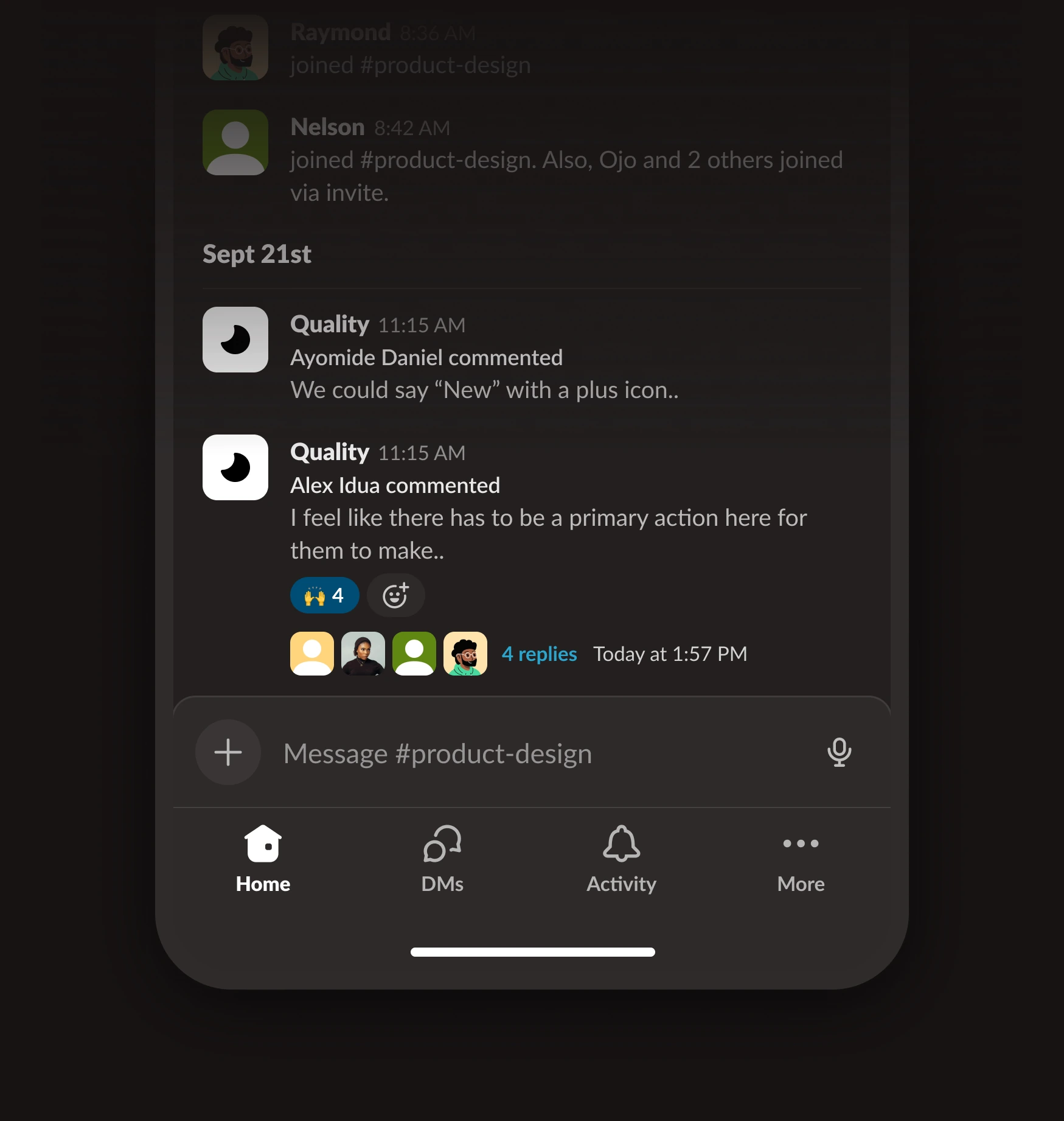 Slack channel receiving Quality comment notifications